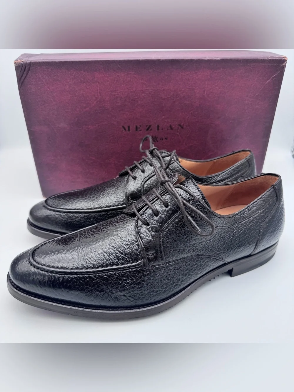 Mezlan Ponza Chocolate Brown Deerskin Leather Oxford Shoes Men 9 M Made In Spain